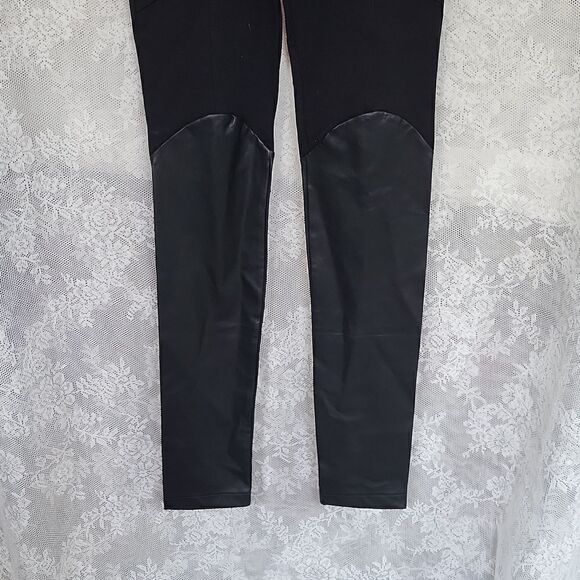 Minxx HI Rise Black Leggings, Faux Leather Shins Size Small, NWT - Picture 3 of 6